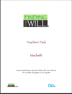 Screenshot of the cover of the FINDING THE WILL Teachers' Pack for Macbeth