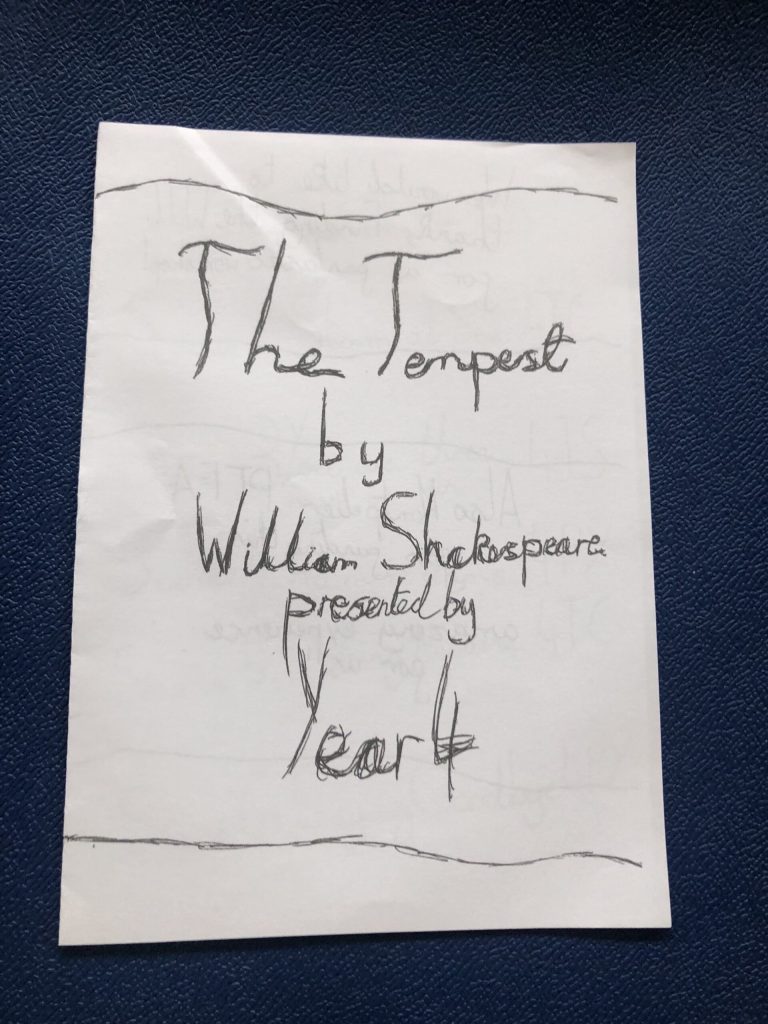 Outside of programme for The Tempest written by a child in Y4.